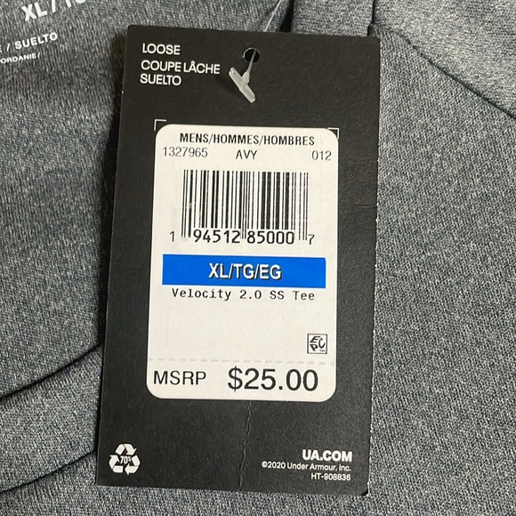 NWT. Under Armour Men’s Velocity 2.0 tee. XL Grey - Picture 6 of 6